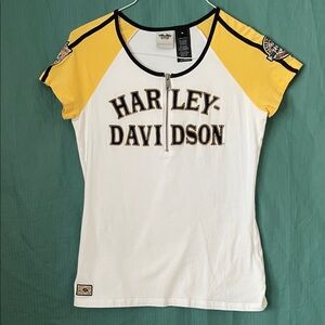 Harley-Davidson Women's Yellow and White Top